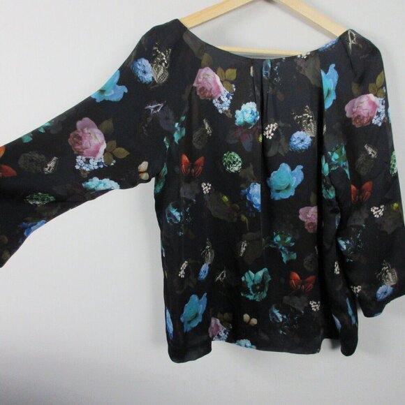 Club Monaco Lillian Butterfly Floral Blouse Women's Medium Black Casual 134 - Picture 3 of 9